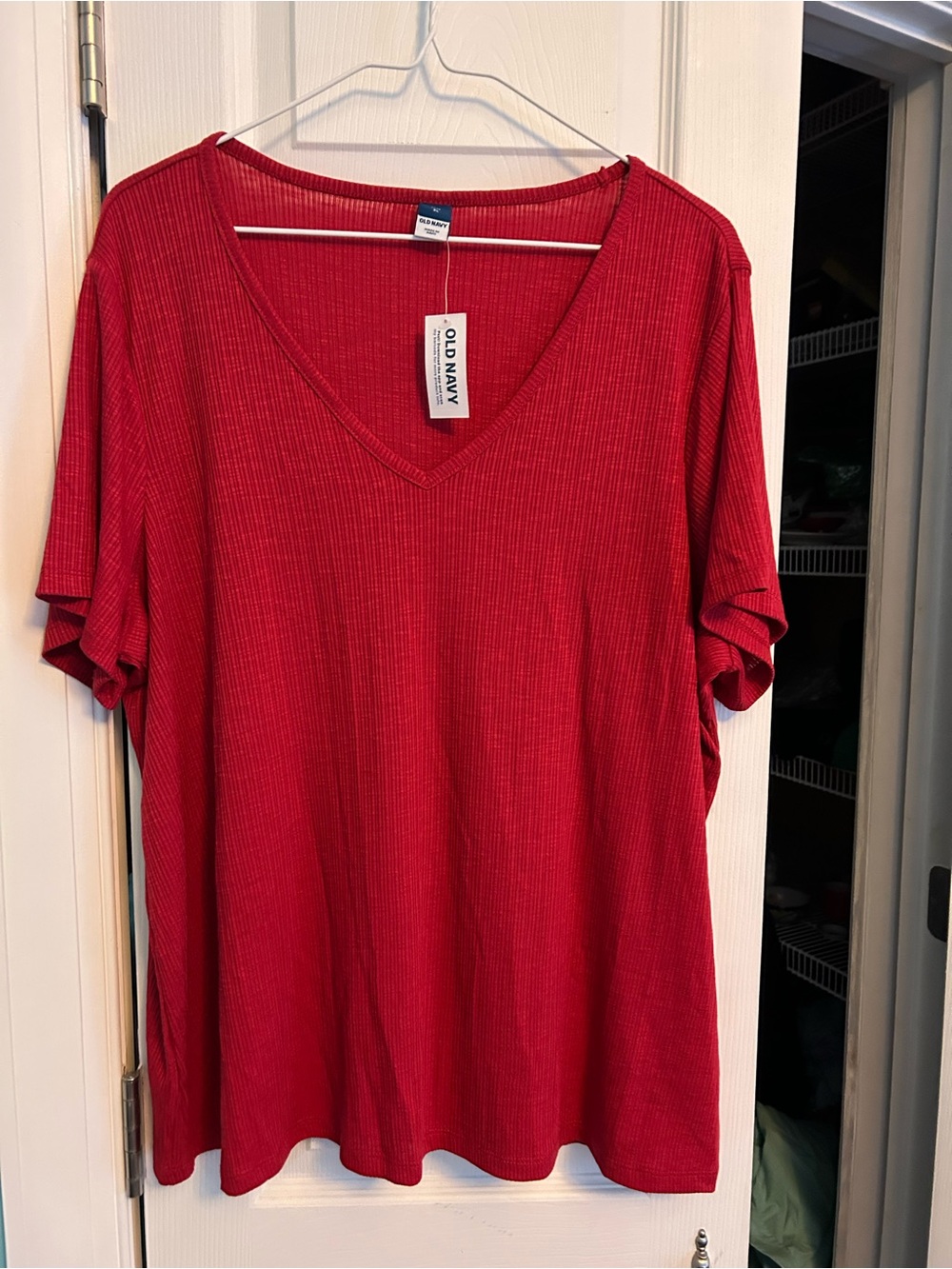 Old Navy Red Ribbed V-Neck Short Sleeve Tee